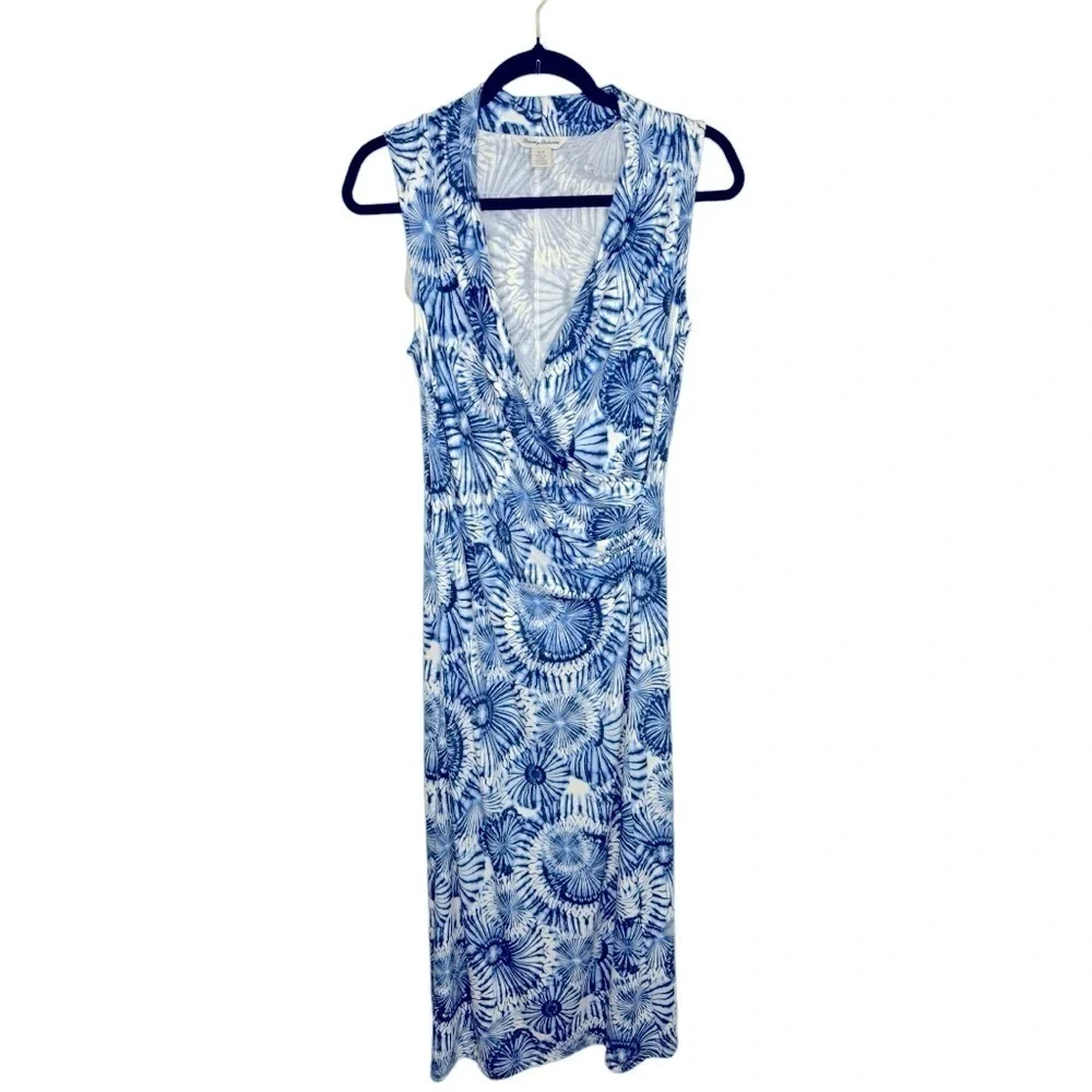 Tommy Hilfiger Blue Sunflower sleeveless Midi Wrap Dress Size Small P - Picture 4 of 6